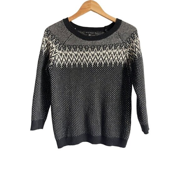 Willi Smith Black White Lambswool Blend Pom Pom Crewneck Pullover Sweater Size M - Picture 1 of 6